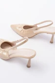 İnf-40451 Bej Kırışık Rugan Günlük Arkası Açık Topuklu Ayakkabı - 3
