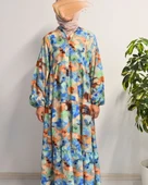 Kadın Modal Tesettür Elbise – Paisley Desenli – Rahat Kalıp – 135 cm Boy – 1-2 Beden - 1