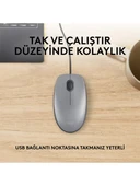 Logitech M110 Sessiz Tam Boyutlu Kablolu Usb-A Bağlantılı Optik Mouse - Gri - 4