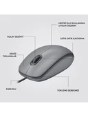 Logitech M110 Sessiz Tam Boyutlu Kablolu Usb-A Bağlantılı Optik Mouse - Gri - 6