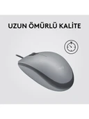 Logitech M110 Sessiz Tam Boyutlu Kablolu Usb-A Bağlantılı Optik Mouse - Gri - 7