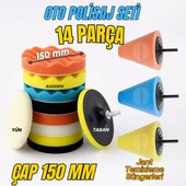 Pasta Cila 150 mm Polisaj Süngeri Seti 14 Parça Jant Parlatma Pedi Matkap Uyumlu Oto Wax Büyük Boy - 1