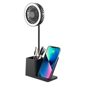 S-link SL-M9055 Siyah TypeC 10W Kablosuz Şarj Cihazı Fanlı Kalemlikli Masa Lambası - 3
