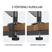 Çift Monitör Kolu 13–32 inç VESA 75×75 100×100 Tam Hareketli Ergonomik Metal Stand - 7