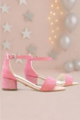 Lilo Simli Fuşya Pembe Tek Bantlı Kız Çocuk Topuklu Abiye Ayakkabı thumbnail 1