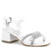 Beyaz Örgü Taşlı Kız Çocuk Abiye Kalın Topuklu Ayakkabı thumbnail 2