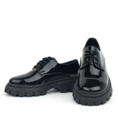 Rakerplus Siyah Rugan Bağcıklı Kız Çocuk Oxford Okul Ayakkabı - 11