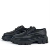 Rakerplus Siyah Kırışık Rugan Hakiki Deri Bağcıklı Kız Çocuk Oxford Okul Ayakkabı - 4