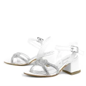 Beyaz Örgü Taşlı Kız Çocuk Abiye Kalın Topuklu Ayakkabı thumbnail 7