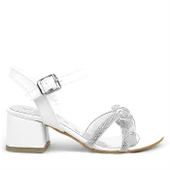 Beyaz Örgü Taşlı Kız Çocuk Abiye Kalın Topuklu Ayakkabı thumbnail 11