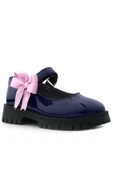 Rakerplus Lacivert Rugan Cırtlı Kalın Tabanlı Kurdeleli Kız Çocuk Okul Ayakkabısı - 2
