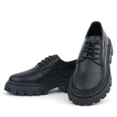 Rakerplus Siyah Kırışık Rugan Hakiki Deri Bağcıklı Kız Çocuk Oxford Okul Ayakkabı - 6