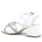 Beyaz Örgü Taşlı Kız Çocuk Abiye Kalın Topuklu Ayakkabı thumbnail 5