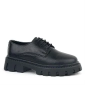 Rakerplus Siyah Kırışık Rugan Hakiki Deri Bağcıklı Kız Çocuk Oxford Okul Ayakkabı - 1