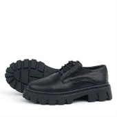 Rakerplus Siyah Kırışık Rugan Hakiki Deri Bağcıklı Kız Çocuk Oxford Okul Ayakkabı - 11