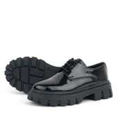 Rakerplus Siyah Rugan Bağcıklı Kız Çocuk Oxford Okul Ayakkabı - 6