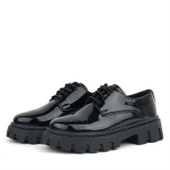 Rakerplus Siyah Rugan Bağcıklı Kız Çocuk Oxford Okul Ayakkabı - 4