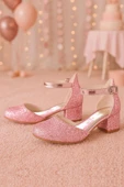 Merida Parlak Pembe Kalın Topuklu Taşlı Kız Çocuk Topuklu Ayakkabı thumbnail 1