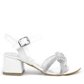 Beyaz Örgü Taşlı Kız Çocuk Abiye Kalın Topuklu Ayakkabı thumbnail 3