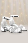 Anna Gümüş Simli Kalın Topuklu Bantlı Kız Çocuk Abiye Ayakkabı thumbnail 1