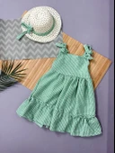 Kareli Desenli Ekose Fırfırlı Omuzdan Bağlamalı Yazlık Elbise Yeşil thumbnail 2