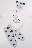 Köpek Baskılı Erkek Bebek 3'lü Body Takım Gri thumbnail 1