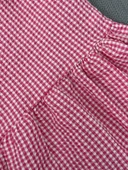 Kareli Desenli Ekose Fırfırlı Omuzdan Bağlamalı Yazlık Elbise Kırmızı + Şapka thumbnail 6