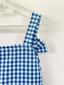 Kareli Desenli Ekose Fırfırlı Omuzdan Bağlamalı Yazlık Elbise Mavi thumbnail 4