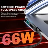 Valkyrie 66W Hızlı Şarj Kablosu – LED Ekranlı Type-C To USB Data Vertical Yatay Kablo 130cm - 6