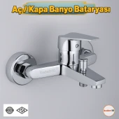 Premium Tek Kollu Aç Kapa Krom Banyo Bataryası Duvar Tipi Armatür Modern Tasarım Sıcak Soğuk Ayarlı thumbnail 1