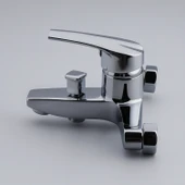 Premium Tek Kollu Aç Kapa Krom Banyo Bataryası Duvar Tipi Armatür Modern Tasarım Sıcak Soğuk Ayarlı thumbnail 2