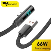 Valkyrie 66W Hızlı Şarj Kablosu – LED Ekranlı Type-C To USB Data Vertical Yatay Kablo 130cm - 2