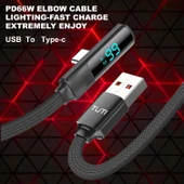 Valkyrie 66W Hızlı Şarj Kablosu – LED Ekranlı Type-C To USB Data Vertical Yatay Kablo 130cm - 4