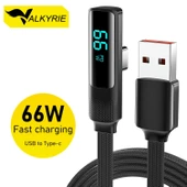 Valkyrie 66W Hızlı Şarj Kablosu – LED Ekranlı Type-C To USB Data Vertical Yatay Kablo 130cm - 1