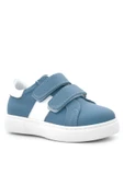 Hakiki Deri Mavi Beyaz Cırt Cırtlı Çocuk Spor Ayakkabı thumbnail 2