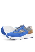 Rakerplus Hakiki Deri Anatomik Saks Mavi Taba Bağcıklı Hafif Çocuk Spor Ayakkabı thumbnail 6