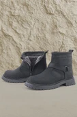 Gerçek Kürklü Hakiki Deri Siyah Nubuk Fermuarlı Çocuk Bot thumbnail 1