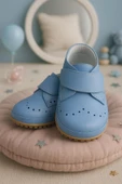 Hakiki Deri Mavi Cırtlı Bebek Patik Ayakkabı thumbnail 1