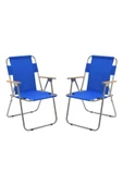 EXENT 2'Lİ Ağaç Kollu Katlanır Piknik Kamp Plaj Bahçe Balıkçı Sandalyesi-MAVİ thumbnail 1