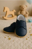 Hakiki Deri Lacivert Cırtlı Bebek Patik Ayakkabı - 1