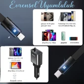 QASUL 4 in 1 Geri Çekilebilir Araç Şarj Cihazı Starlight Araba Çatı Yıldız Gece Lambası Çift Araç Şarj Adaptörü - 5