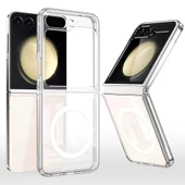 Galaxy Z Flip 7 Kılıf M-safe Şarj Özellikli Şeffaf Sert PC Zore Embos Kapak - 1