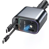 QASUL 4 in 1 Geri Çekilebilir Araç Şarj Cihazı Starlight Araba Çatı Yıldız Gece Lambası Çift Araç Şarj Adaptörü - 1