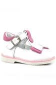 Hakiki Deri Beyaz Pembe Fiyonklu Kız Bebek Çocuk Sandalet Ayakkabı - 1