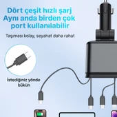 QASUL 4 in 1 Geri Çekilebilir Araç Şarj Cihazı Starlight Araba Çatı Yıldız Gece Lambası Çift Araç Şarj Adaptörü - 3