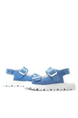 Hakiki Deri Mavi Desenli Tokalı Kız Çocuk Sandalet - 8