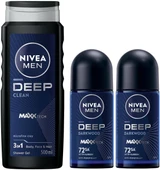 NIVEA Men Deep Dimension Duş Jeli 500 ml, 3'ü 1 Arada Komple Bakım + NIVEA Men Erkek Roll On Deodorant Deep Dimension 72 Saat Anti-Perspirant Koru- ma 50 ml X2 - 1