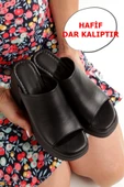 Forela Siyah Hakiki Deri Kalın Taban Yüksek Platform Terlik thumbnail 2