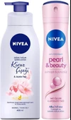 NIVEA Kadın Sprey Deodorant Pearl&Beauty 150ml, Kiraz Çiçeği Nemlendirici Vücut Losyonu 400ml - 1