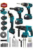 Graizer 21v Akülü Matkap & Taşlama & Kırıcı Delici Hilti & Somun Sıkma Sökme 4'lü Set Mavi - 2